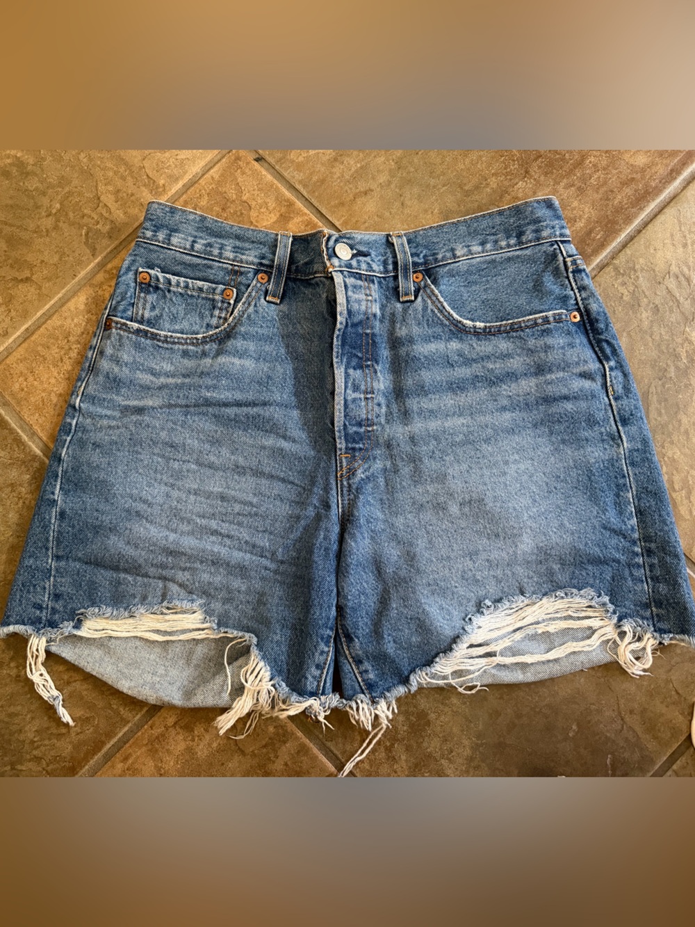 Levi's Blue Straight Leg Frayed Hem Jeans